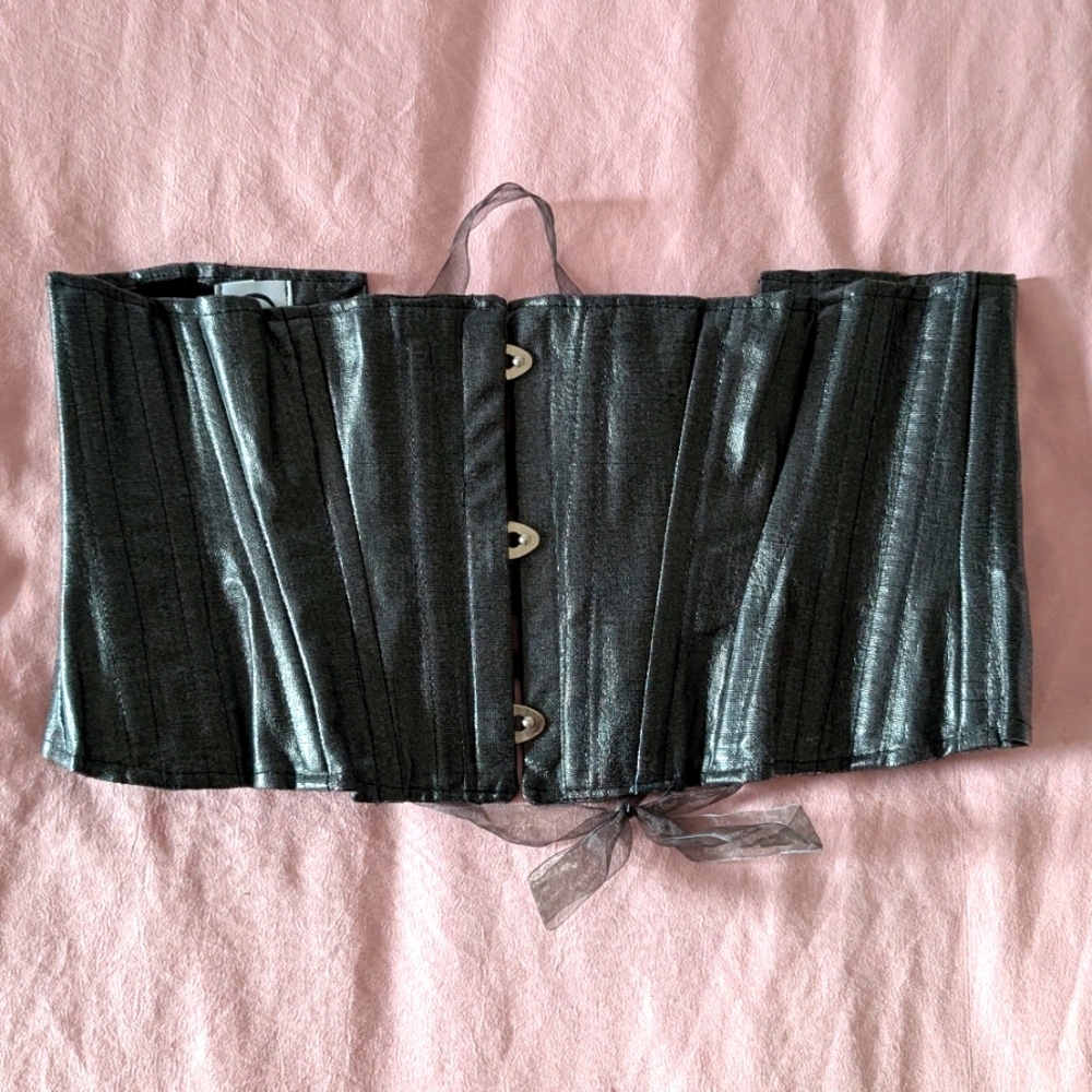 Silver Gunmetal Waist Cincher + Belt Bundle Goth Glam SMALL